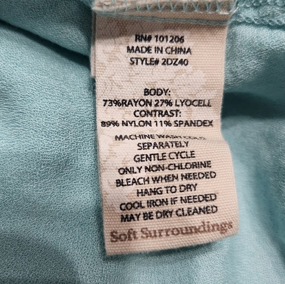 Soft Surroundings Claudia Top Size L Teal Blue Balloon Sleeves V Neck Lace Trim - Picture 6 of 6